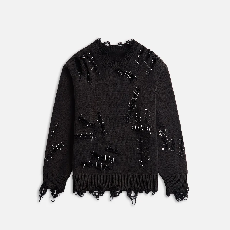 R-13 Slashed Boyfriend Sweater - Black