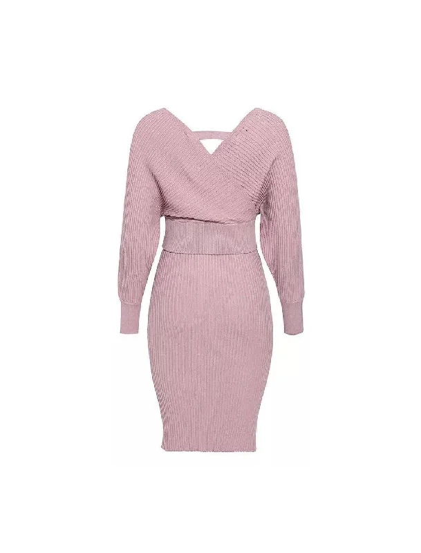 Two Piece Knit Rib Bodycon Midi Dress