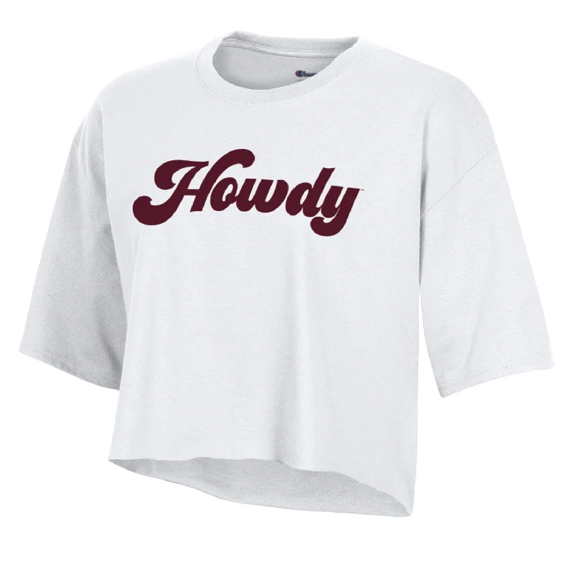 Texas A&M Women's Boyfriend Crop Tee - White Howdy