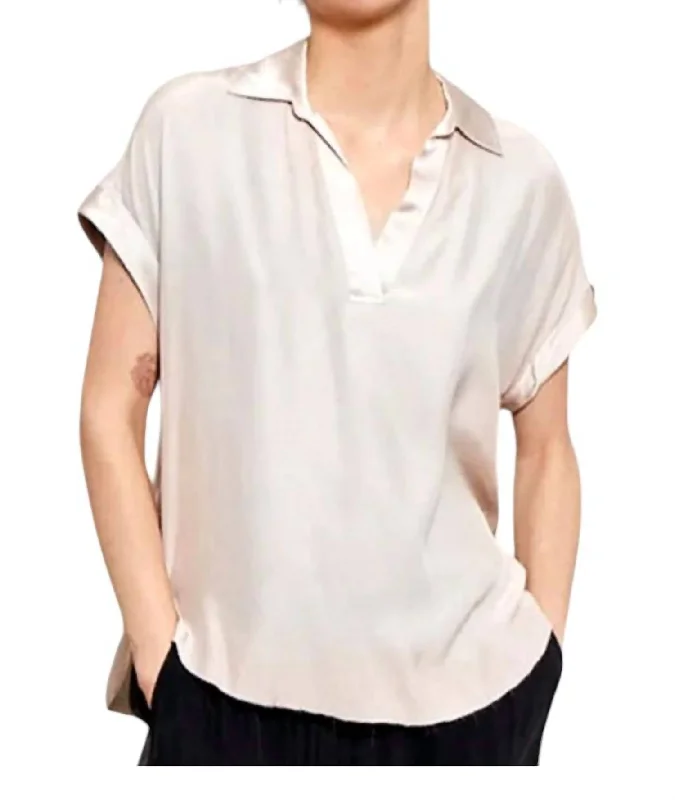 Folded Cuffs Polo Top In White