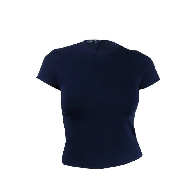 Polo Ralph Lauren Women's Cutout-Back T-Shirt (L, Navy)