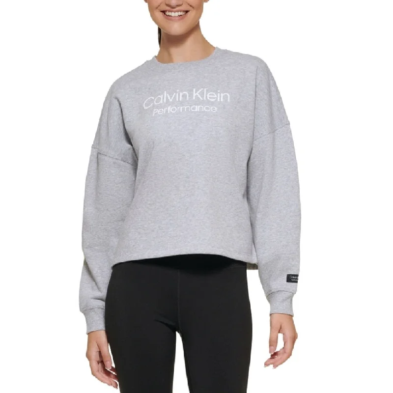 Calvin Klein Women's Stacked Logo Cropped Sweatshirt Gray Size X-Small