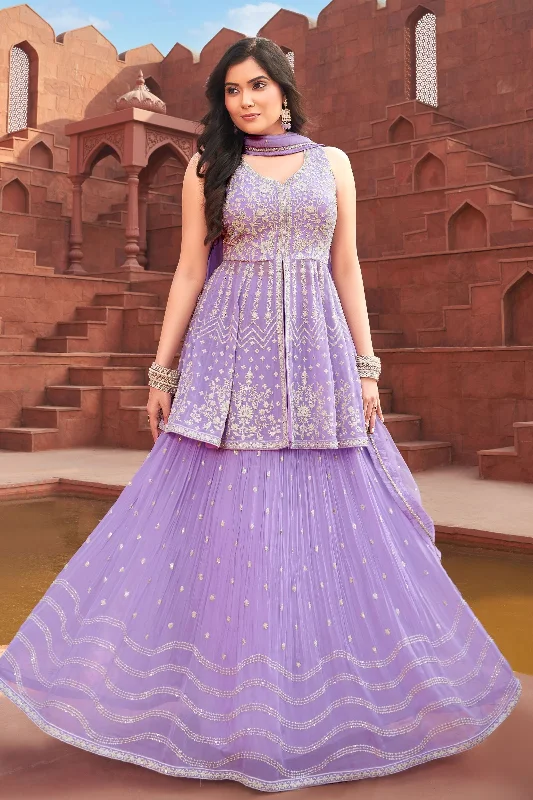 Lavender Embroidery, Stone and Sequins work Peplum Style Lehenga