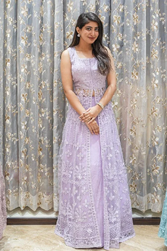 Lavender with Embroidery work Long Top Lehenga