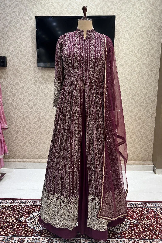 Maroon Zari Thread and Stone work Long Top Lehenga