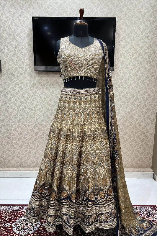 Mehendi Green Digital Print, Mirror and Stone work Crop Top Lehenga