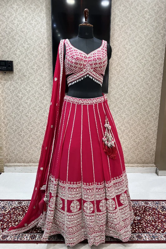 Rani Pink Sequins, Zari and Beads work Crop Top Designer Bridal Lehenga