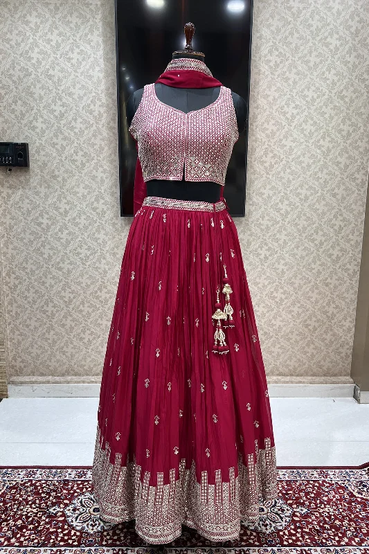 Rani Pink Zari and Sequins work Crop Top Lehenga