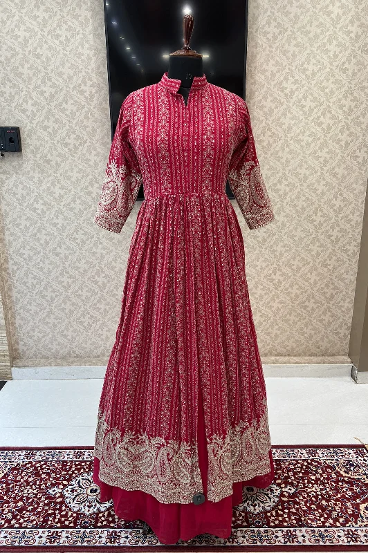 Rani Pink Zari Thread and Sequins work Mastani Styled Long Top Lehenga