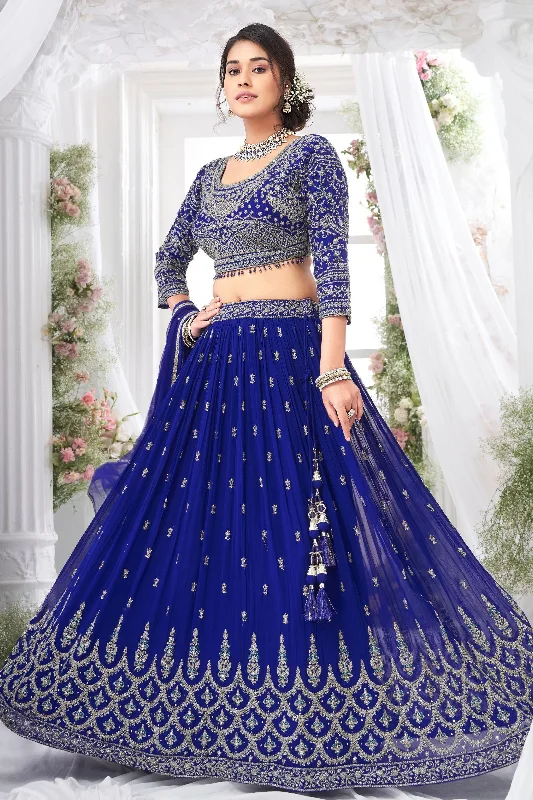 Royal Blue Zari Thread and Stone work Crop Top Lehenga