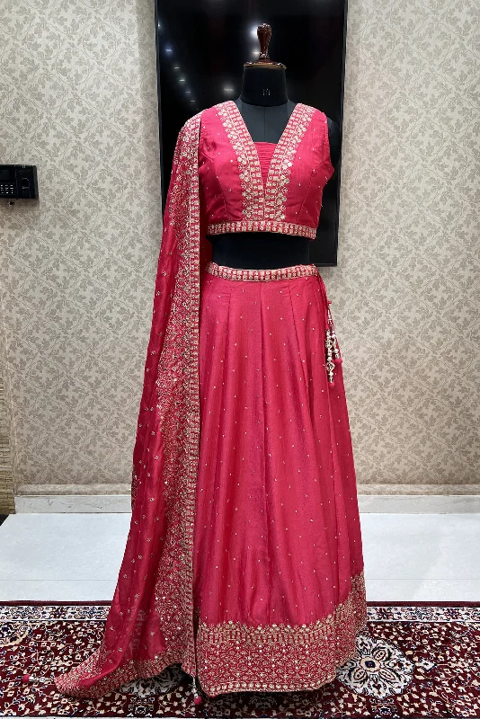 Tomato Red Zari and Sequins work Crop Top Lehenga