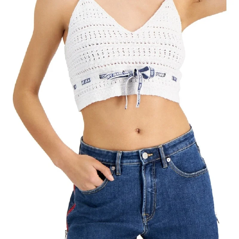 Tommy Jeans Women's Cropped Crochet Bra Top White Size X-Large