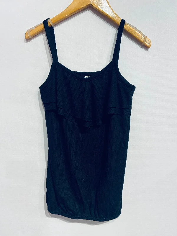 Black Solid Ribbed Tank