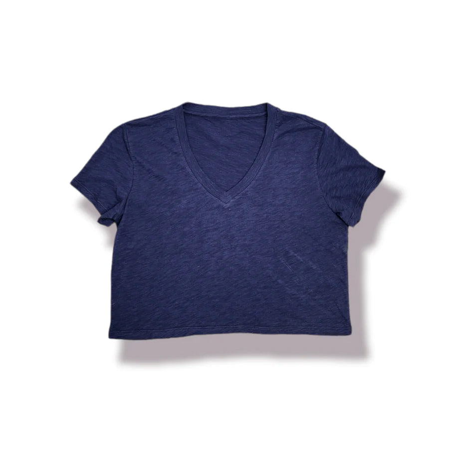 Navy Courage Crop V-Neck Tee