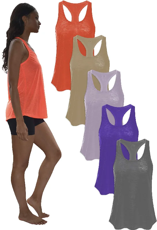 5 Pack Women's Racerback Poly-Slub Burnout Tank Top