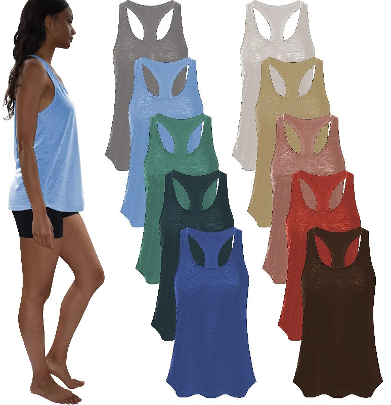 10 Pack Women's Racerback Poly-Slub Burnout Tank Top