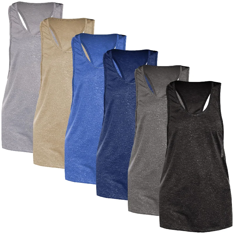 6 Pack Women's Wide Arm-Hole Racerback Poly-Slub Tank Top