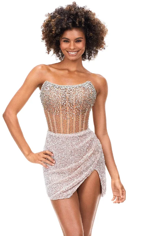 Ashley Lauren 4564 - Scoop Strapless Beaded Short Dress