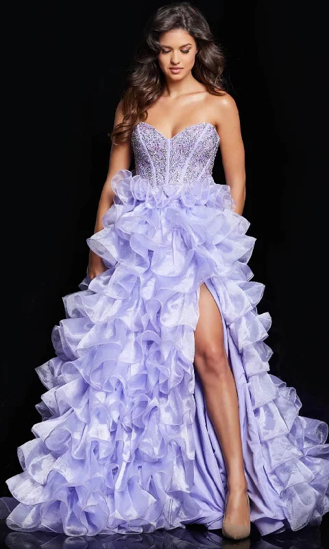 Jovani 37322 - Ruffled Ballgown with Slit