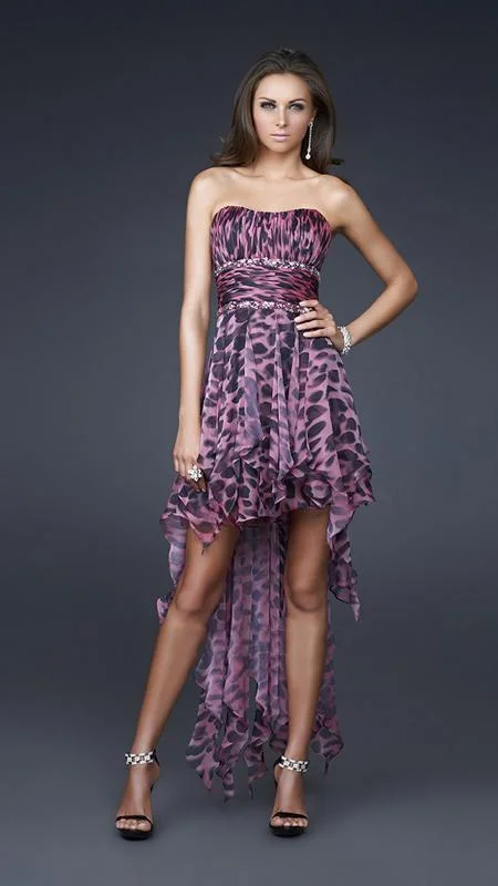 La Femme - 16293 High Low Dress with Animal Print